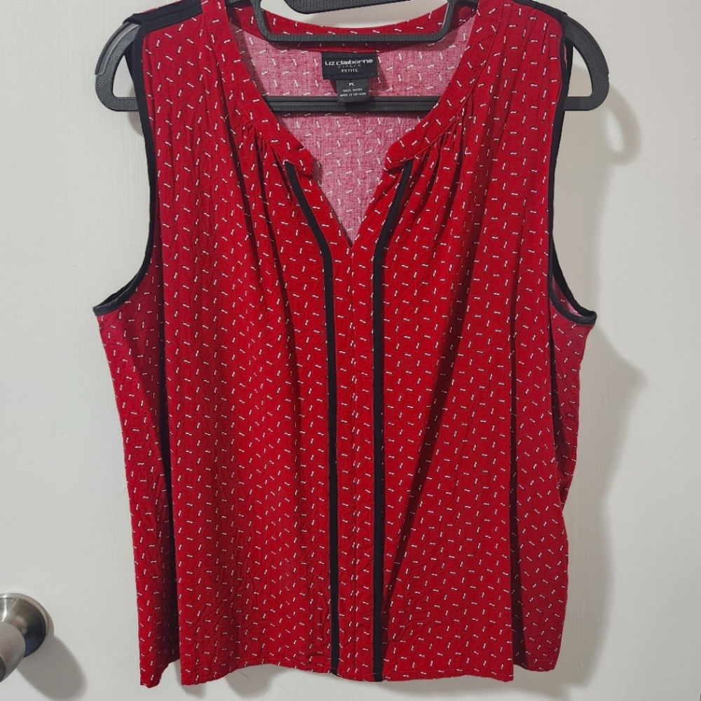 Liz Claiborne Berry Sleeveless Blouse Tank Top, Black Trim, Size PL